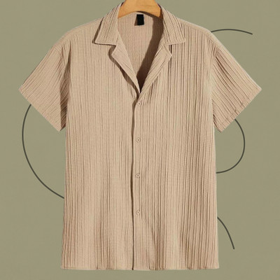 Jenil Fashion Men Self Design Casual Cream Shirt