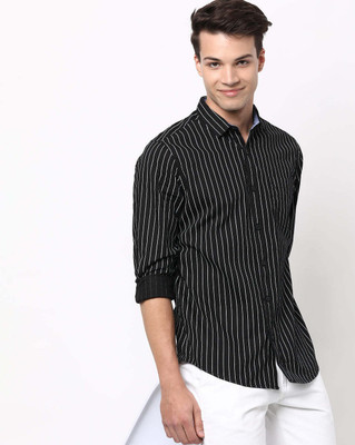 Hardsoda Men Striped Casual Black Shirt