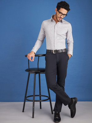 LOUIS STITCH Men Geometric Print Casual Grey, White Shirt