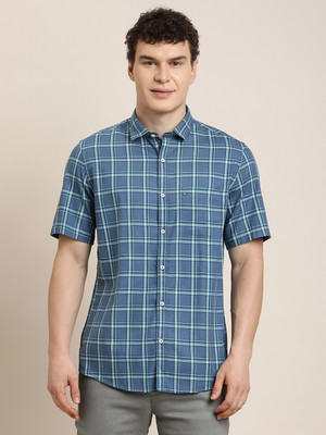 TURTLE Men Checkered Casual Blue Shirt