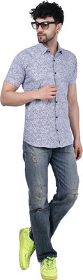 Crazy Sparkles Men Floral Print Casual White Shirt