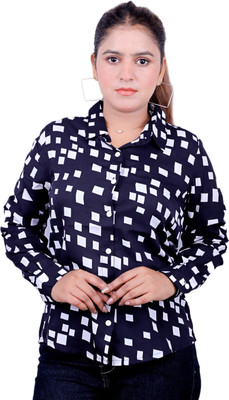 stylo queen Women Printed Casual Dark Blue Shirt
