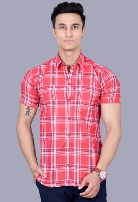 BlackLilly Men Checkered Casual Pink, White, Dark Blue Shirt