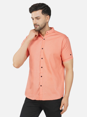 BASE 41 Men Solid Casual Orange Shirt