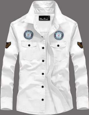 Blue dove Men Solid Casual White Shirt