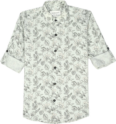 Charchit Boys Floral Print Casual Green Shirt