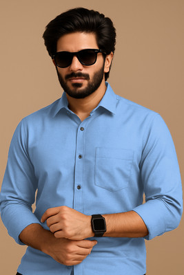 iexira Men Solid Casual Light Blue Shirt