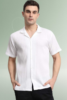A DEEMOON TREND Men Self Design Casual White Shirt