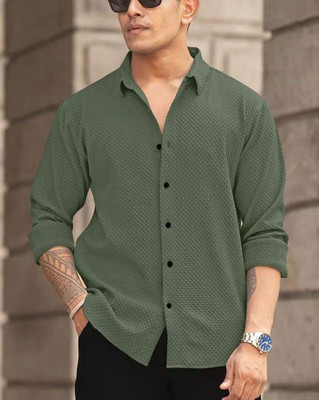 JACKBELLA Men Self Design Casual Green Shirt