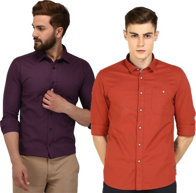 Modernity Men Self Design Casual Purple, Orange Shirt(Pack of 2)