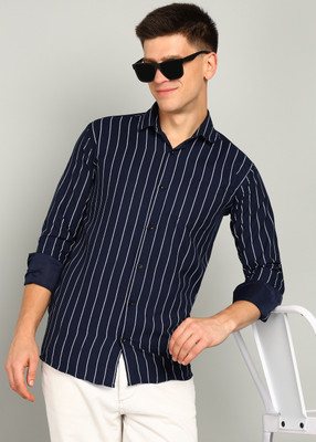 METRONAUT Men Striped Casual Dark Blue Shirt