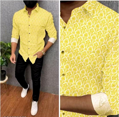 DISHANK CREATION Men Printed Casual Yellow Shirt