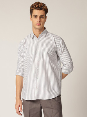 DENNISON Men Striped Formal Grey, White Shirt