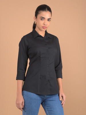 CRIMSOUNE CLUB Women Solid Casual Black Shirt