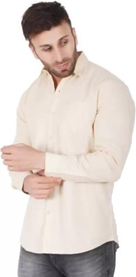 FAVNIC Men Solid Casual Cream Shirt
