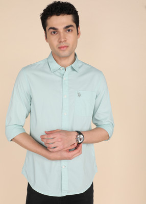 U.S. POLO ASSN. Men Solid Casual Light Green Shirt