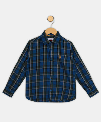 U.S. POLO ASSN. Baby Boys Checkered Casual Blue Shirt