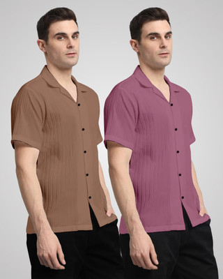 HEMAS LIFESTYLE Men Self Design, Solid Casual Brown, Pink Shirt(Pack of 2)