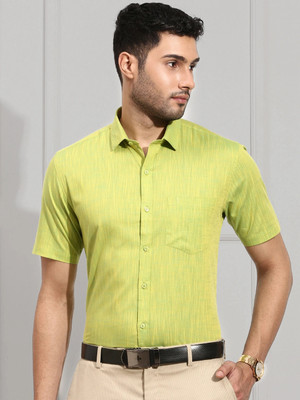 Ramraj Cotton Men Solid Formal Green Shirt