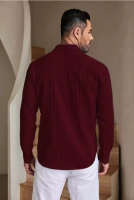 Lyphy Men Self Design Casual Maroon Shirt