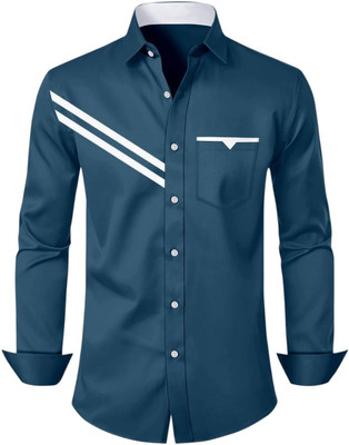 GAZZY CREATION Men Striped Casual Dark Green Shirt