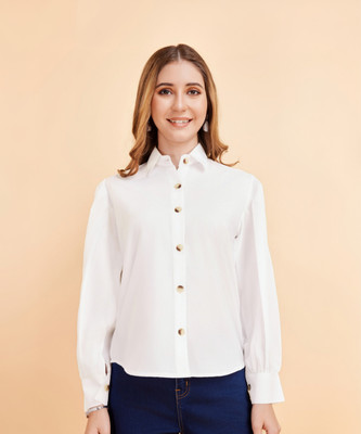 METRONAUT Women Solid Casual White Shirt