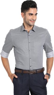 TURTLE Men Printed Formal Grey Shirt