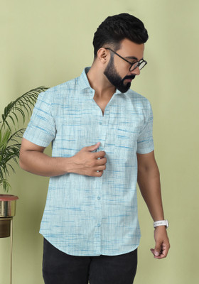 Lavish Textiles Men Printed Casual Blue Shirt