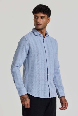 Snitch Men Self Design Casual Light Blue Shirt