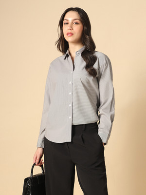 Globus Women Striped Formal Grey Shirt