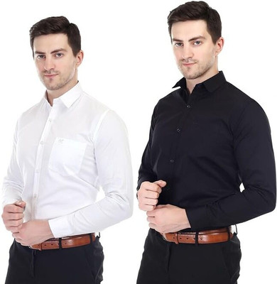 XJARVIS Men Solid Formal Black, White Shirt(Pack of 2)