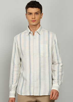 PARX Men Striped Casual White, Grey Shirt