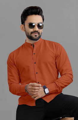 VTEXX Men Solid Formal Orange Shirt