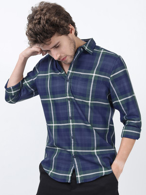 HIGHLANDER Men Checkered Casual Blue Shirt