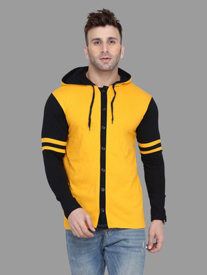 GEUM Men Color Block Casual Black, Yellow Shirt