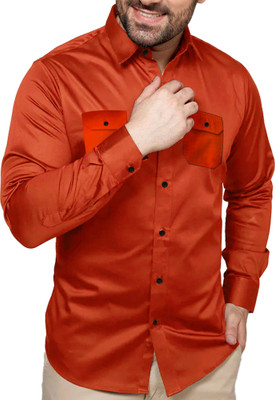 Binayak Stores Men Solid Casual Orange Shirt