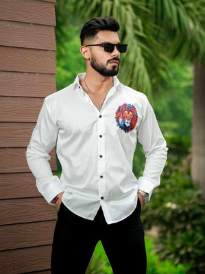 M5STUDIO Men Printed Casual White Shirt