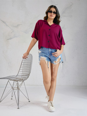 Dressberry Women Solid Casual Purple Shirt
