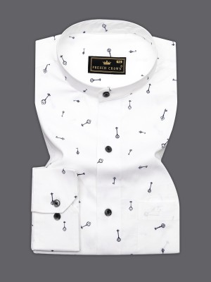 french crown Men Printed Casual Dark Blue, White Shirt