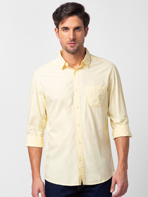 Spykar Men Solid Casual Yellow Shirt