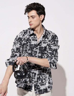 SHOWOFFFF Men Graphic Print Casual Black, Grey Shirt