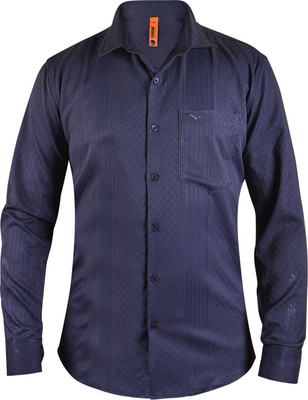 UnM Men Self Design Casual Dark Blue Shirt