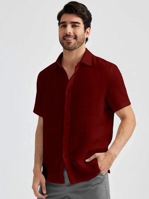 Webric Men Self Design Formal Maroon Shirt