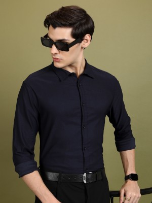 HIGHLANDER Men Solid Formal Dark Blue Shirt