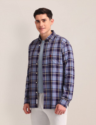 U.S. POLO ASSN. Men Self Design Casual Blue Shirt