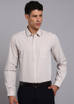 PETER ENGLAND Men Checkered Formal Cream Shirt