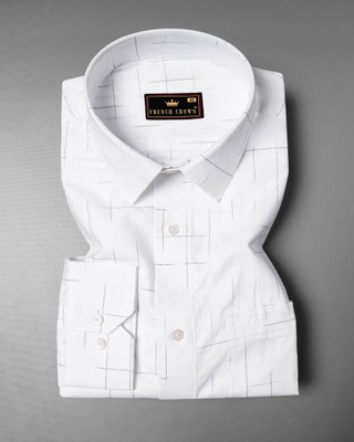 french crown Men Checkered Casual White Shirt