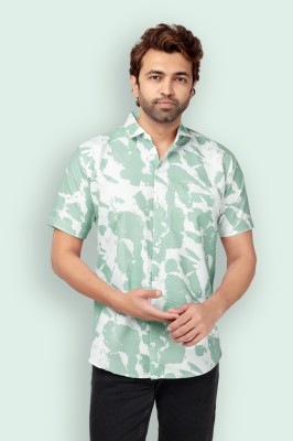 HouseOfCommon Men Printed Casual Light Green, White Shirt