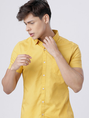 HIGHLANDER Men Solid Casual Yellow Shirt