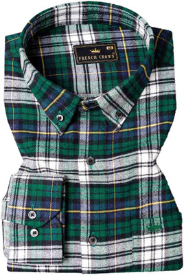 french crown Men Checkered Casual White Shirt